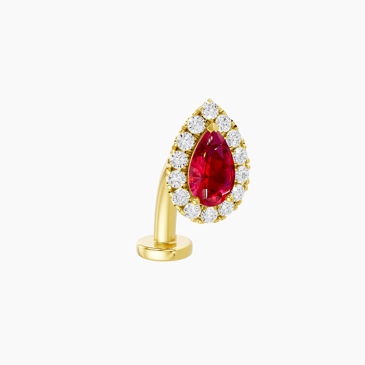 Eirene | 18k Yellow Gold 10 mm 8.5 mm Halo Pear Ruby & Diamond Floating Navel Piercing