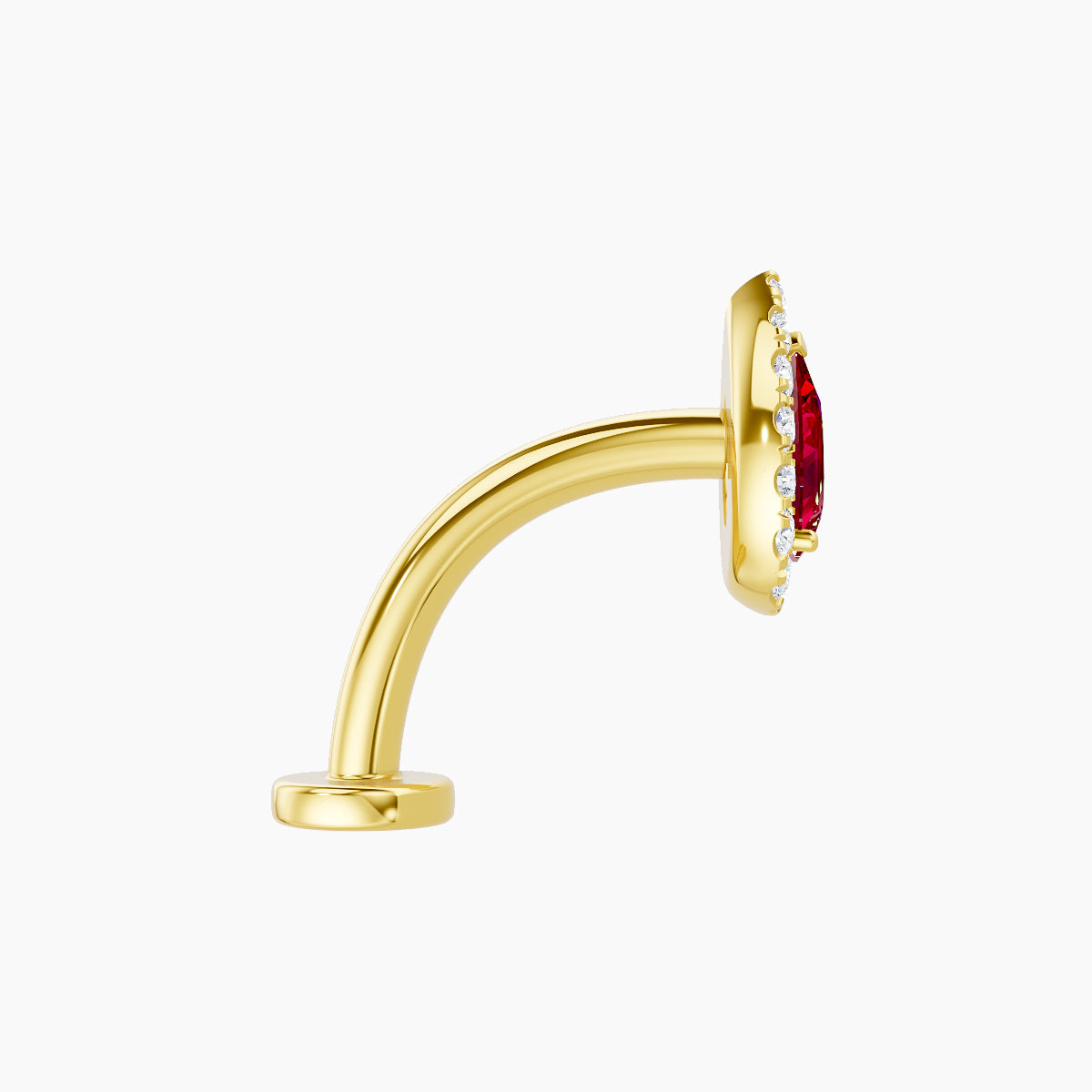 Eirene | 18k Yellow Gold 10 mm 8.5 mm Halo Pear Ruby & Diamond Floating Navel Piercing