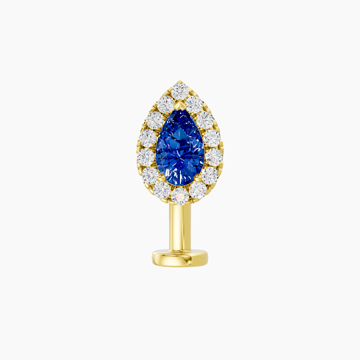 Eirene | 18k Yellow Gold 10 mm 8.5 mm Halo Pear Sapphire & Diamond Floating Navel Piercing