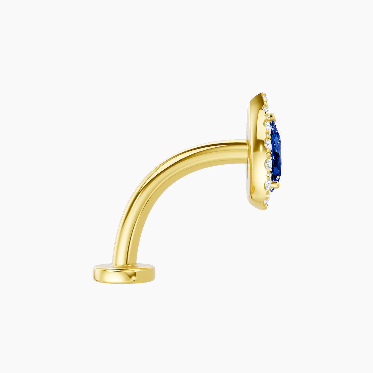 Eirene | 18k Yellow Gold 10 mm 8.5 mm Halo Pear Sapphire & Diamond Floating Navel Piercing