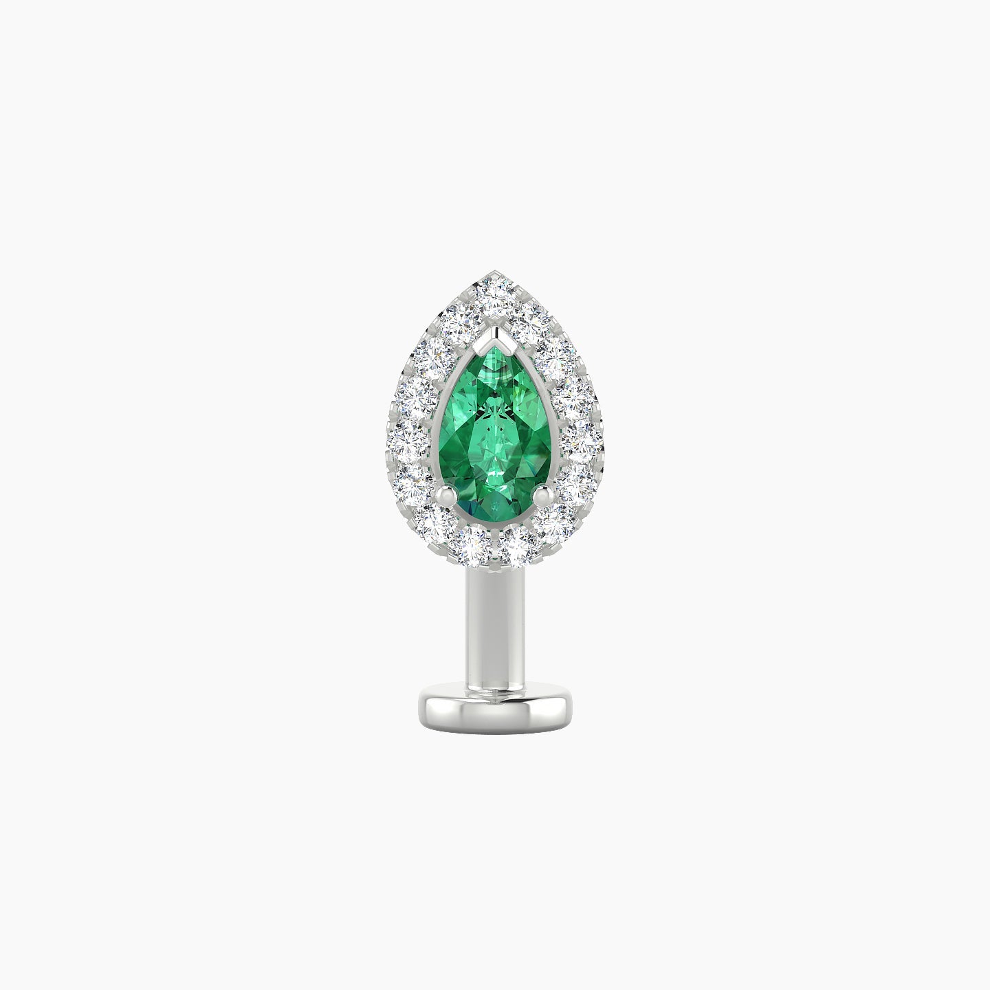 Eirene | 18k White Gold 10 mm 8.5 mm Halo Pear Emerald & Diamond Floating Navel Piercing