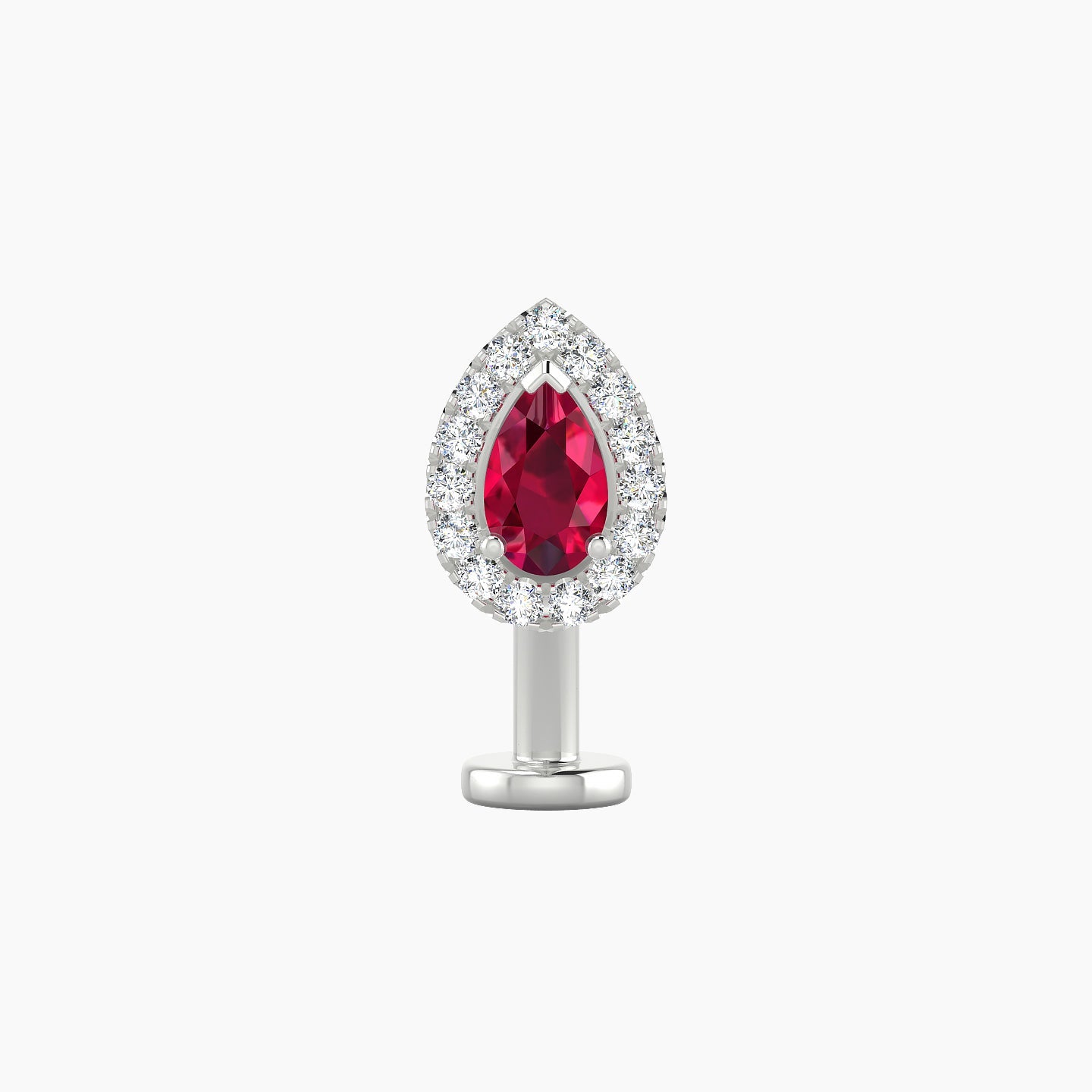 Eirene | 18k White Gold 10 mm 8.5 mm Halo Pear Ruby & Diamond Floating Navel Piercing