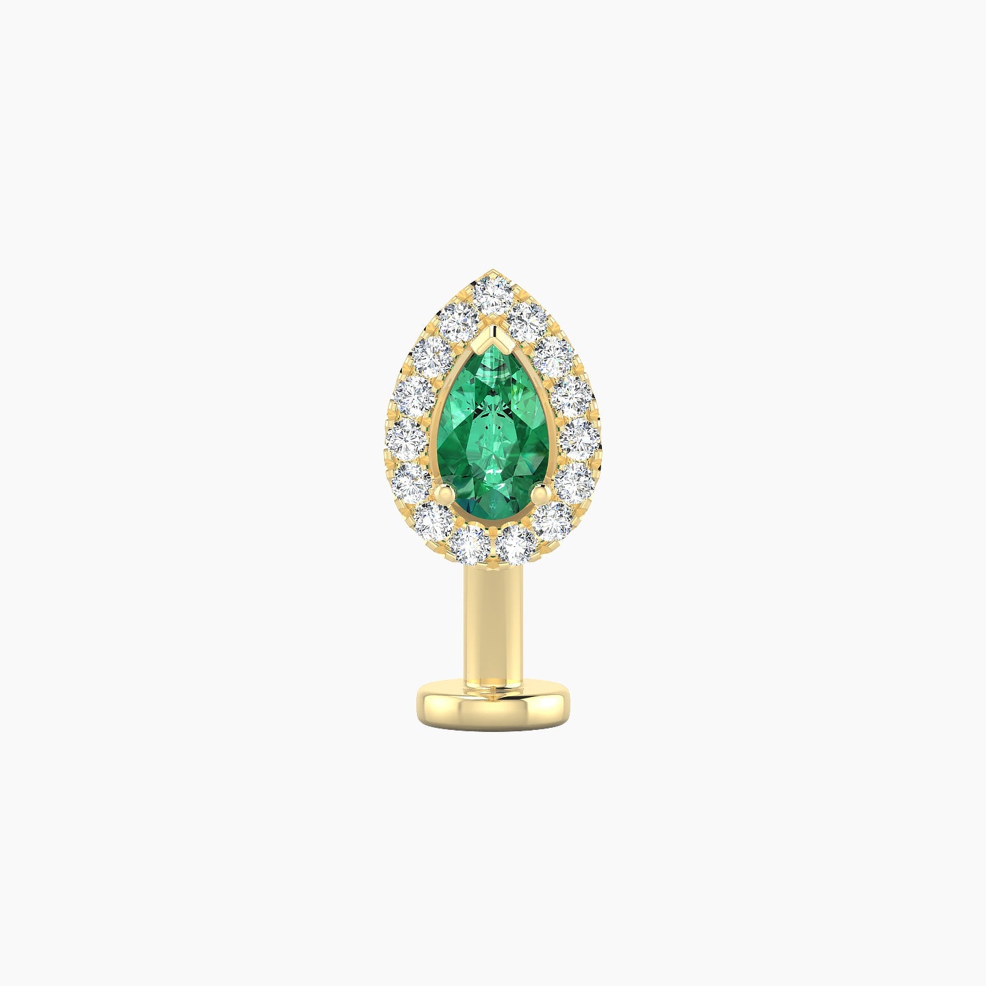 Eirene | 18k Yellow Gold 10 mm 8.5 mm Halo Pear Emerald & Diamond Floating Navel Piercing