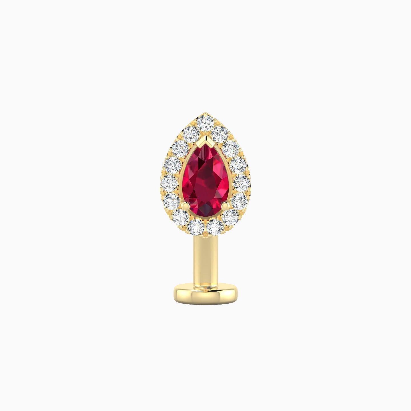 Eirene | 18k Yellow Gold 10 mm 8.5 mm Halo Pear Ruby & Diamond Floating Navel Piercing