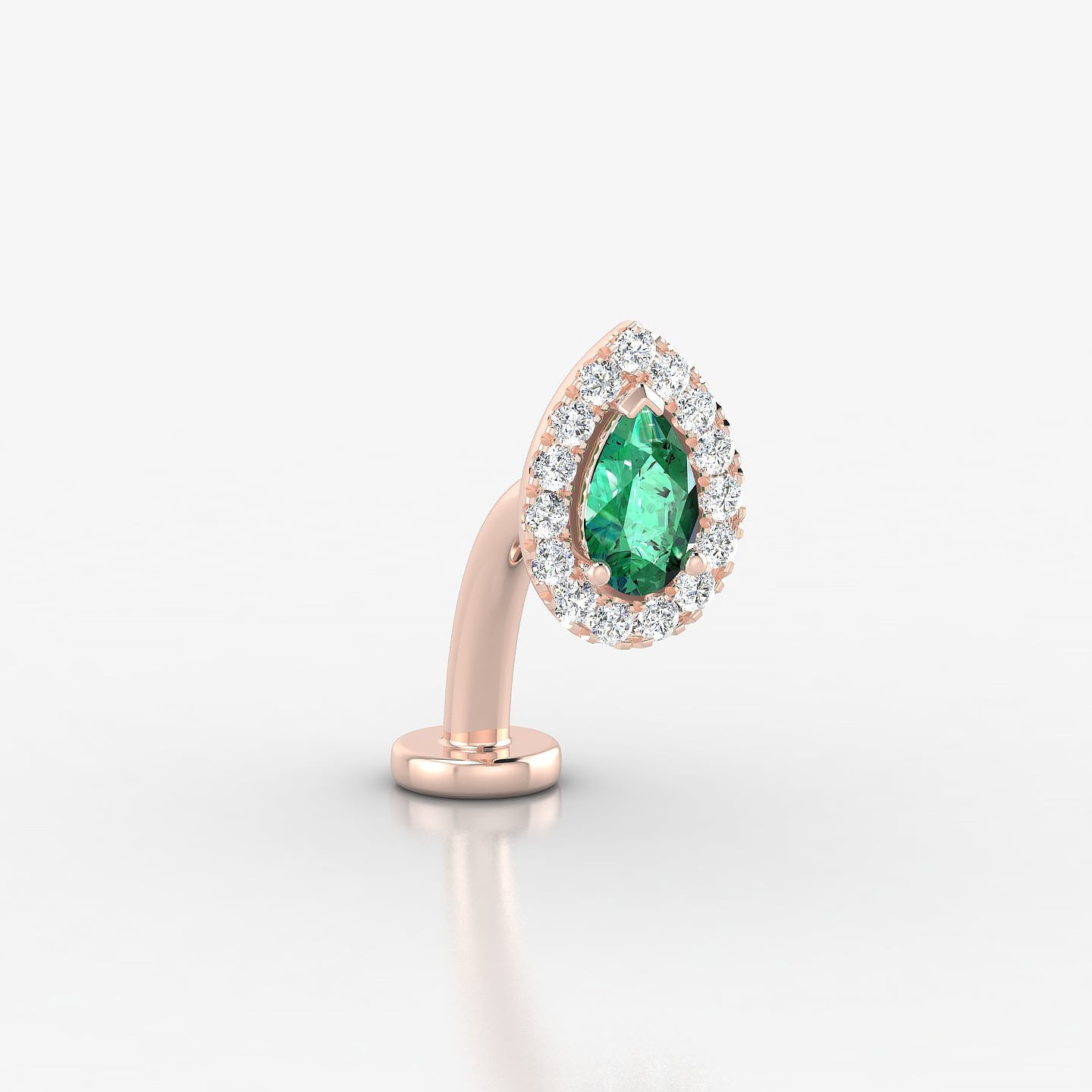 Eirene | 18k Rose Gold 10 mm 8.5 mm Halo Pear Emerald & Diamond Floating Navel Piercing