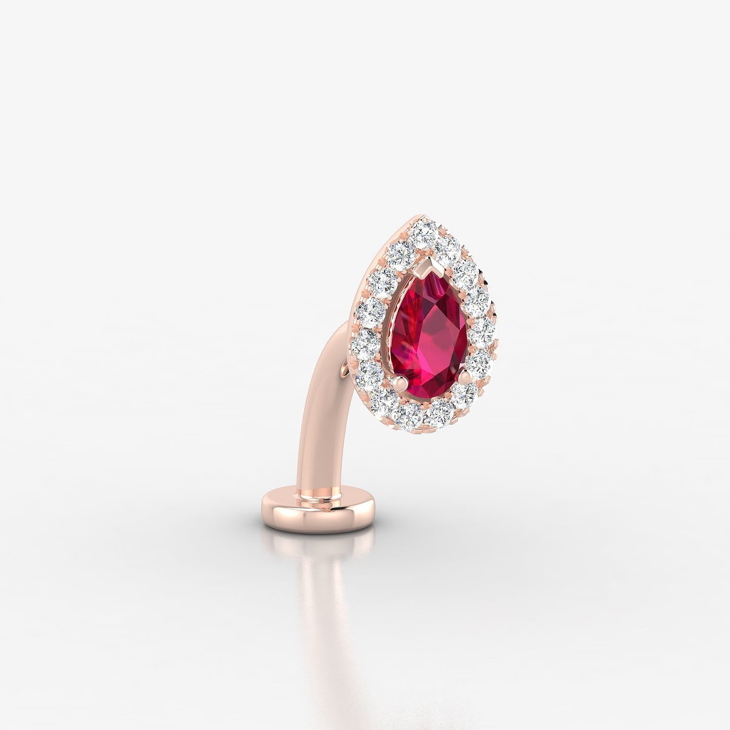 Eirene | 18k Rose Gold 10 mm 8.5 mm Halo Pear Ruby & Diamond Floating Navel Piercing