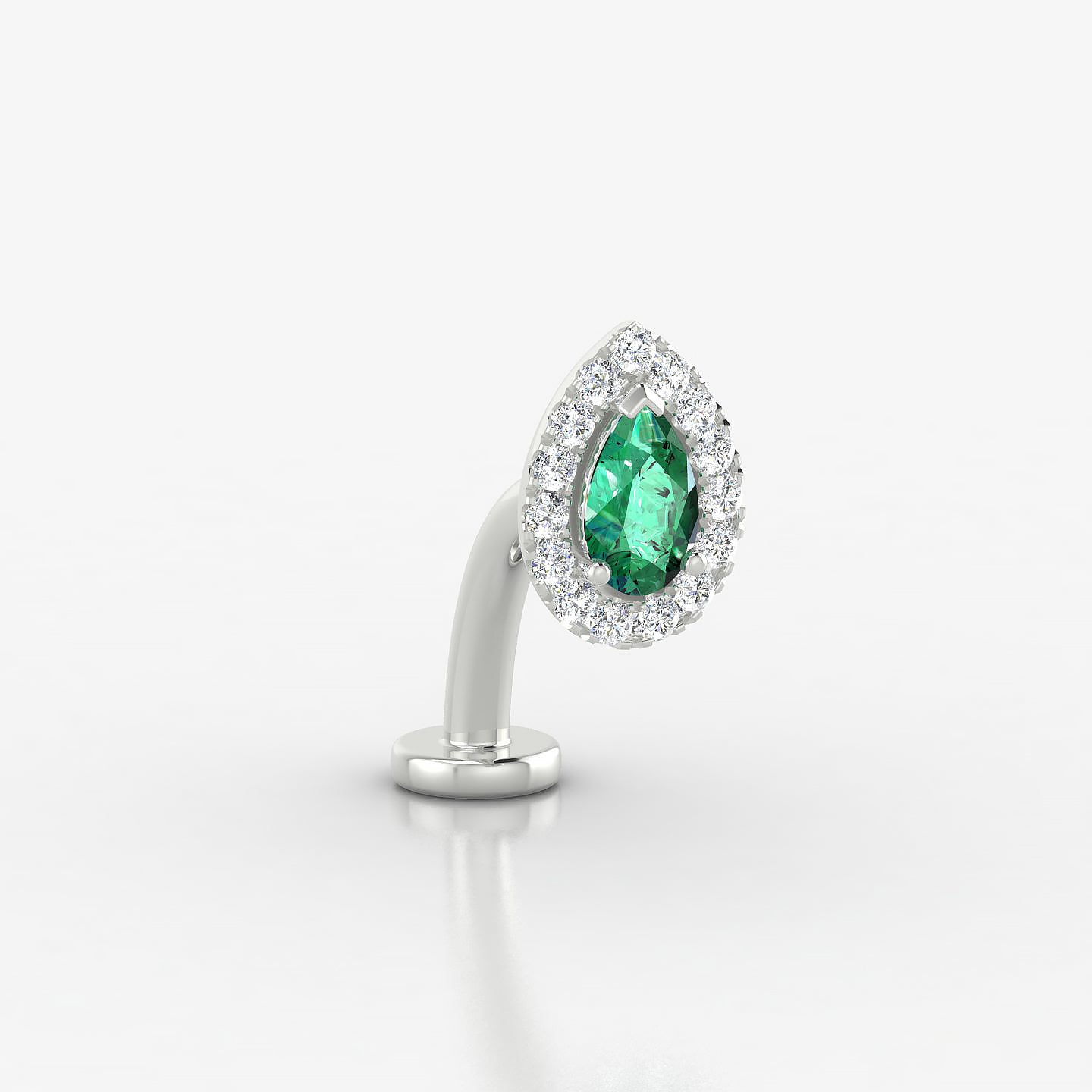 Eirene | 18k White Gold 10 mm 8.5 mm Halo Pear Emerald & Diamond Floating Navel Piercing