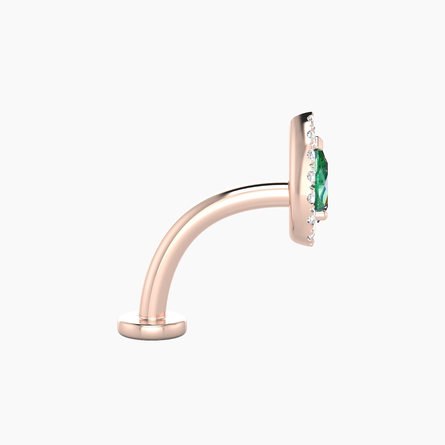 Eirene | 18k Rose Gold 10 mm 8.5 mm Halo Pear Emerald & Diamond Floating Navel Piercing