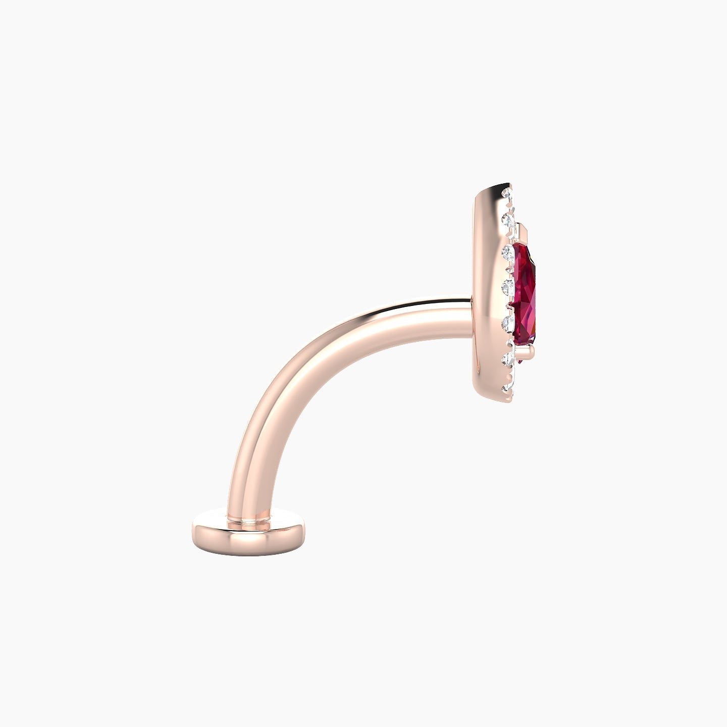 Eirene | 18k Rose Gold 10 mm 8.5 mm Halo Pear Ruby & Diamond Floating Navel Piercing