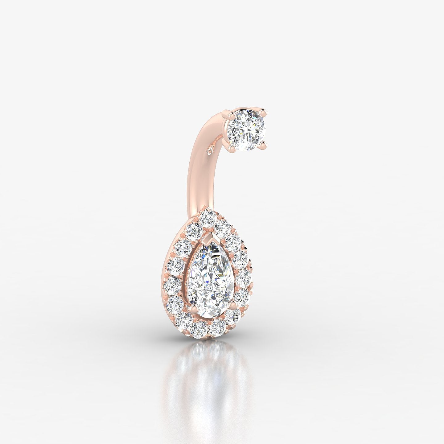 Eirene | 18k Rose Gold 10 mm 8.5 mm Halo Pear Diamond Navel Piercing