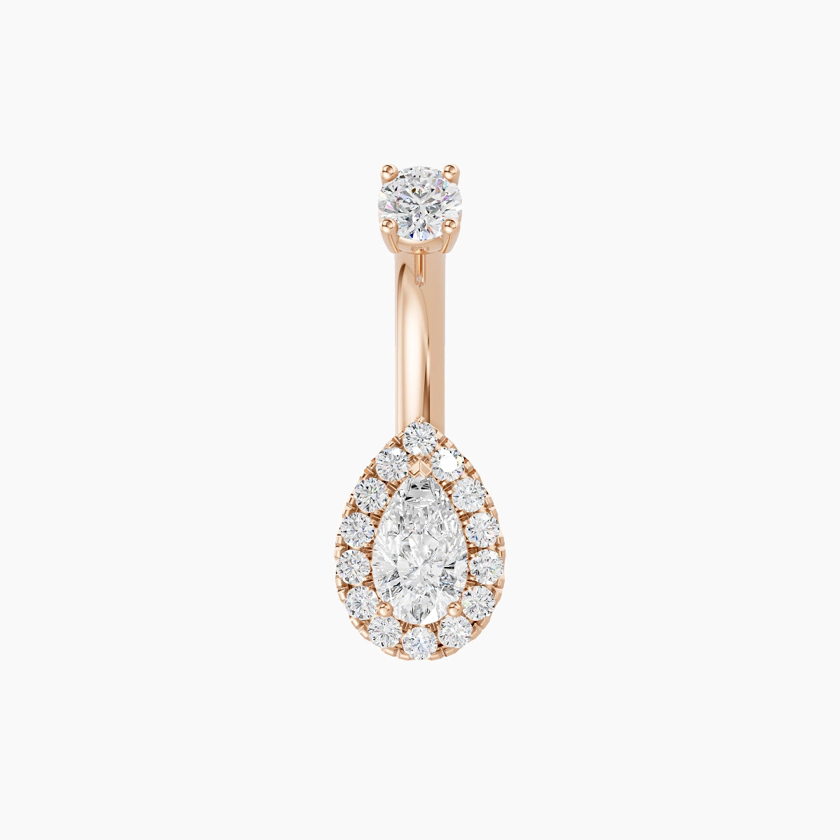 Eirene | 18k Rose Gold 8 mm 6 mm Halo Pear Diamond Belly Piercing