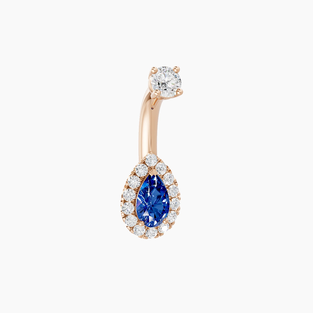 Eirene | 18k Rose Gold 8 mm 6 mm Halo Pear Sapphire & Diamond Belly Piercing
