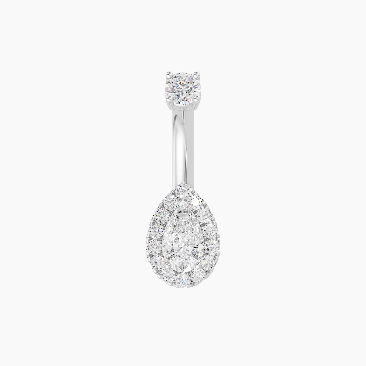 Eirene | 18k White Gold 8 mm 6 mm Halo Pear Diamond Belly Piercing