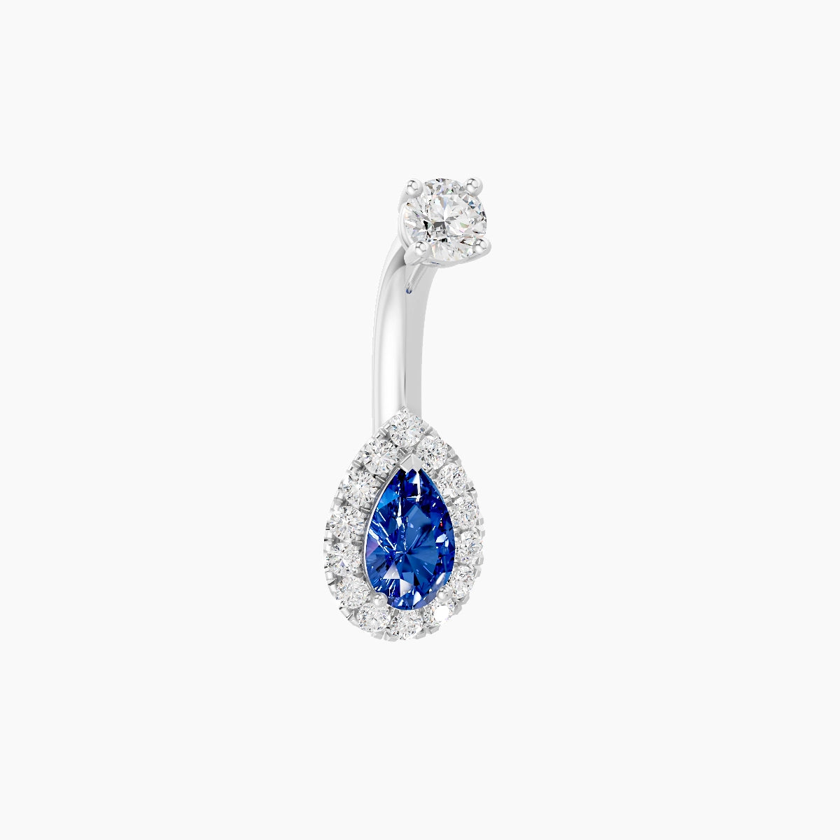 Eirene | 18k White Gold 8 mm 6 mm Halo Pear Sapphire & Diamond Belly Piercing