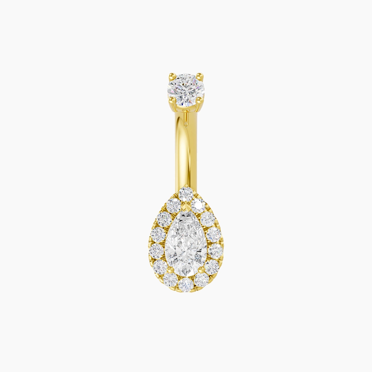 Eirene | 18k Yellow Gold 8 mm 6 mm Halo Pear Diamond Belly Piercing