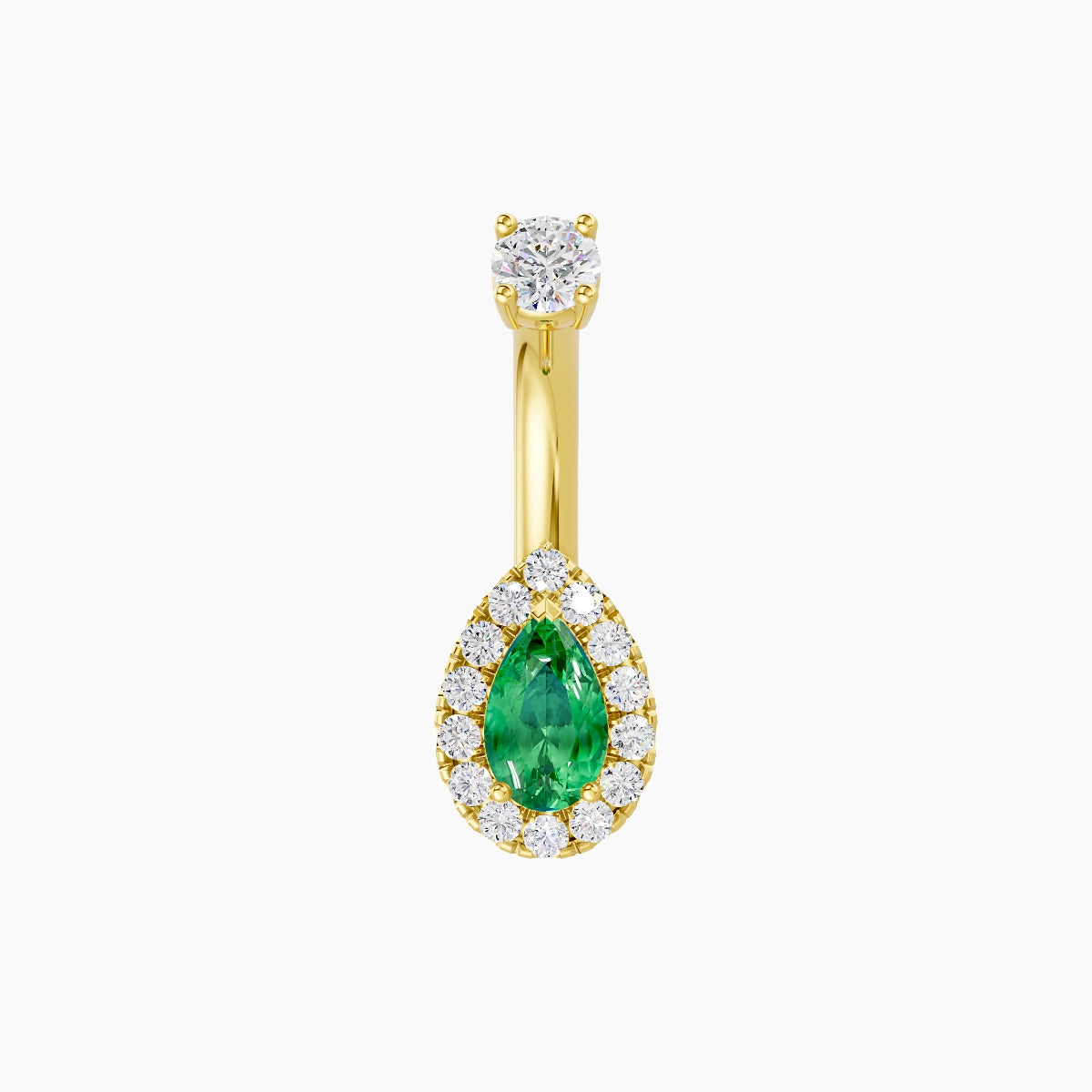 Eirene | 18k Yellow Gold 8 mm 6 mm Halo Pear Emerald & Diamond Belly Piercing