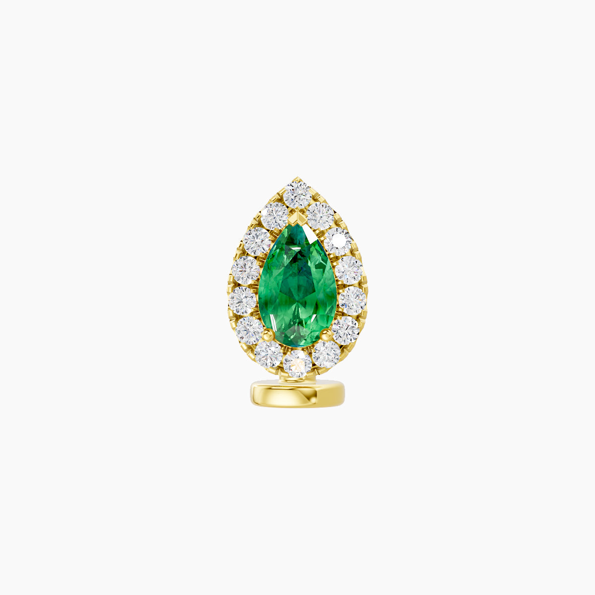 Eirene | 18k Yellow Gold 6 mm 8.5 mm Halo Pear Emerald & Diamond Floating Navel Piercing