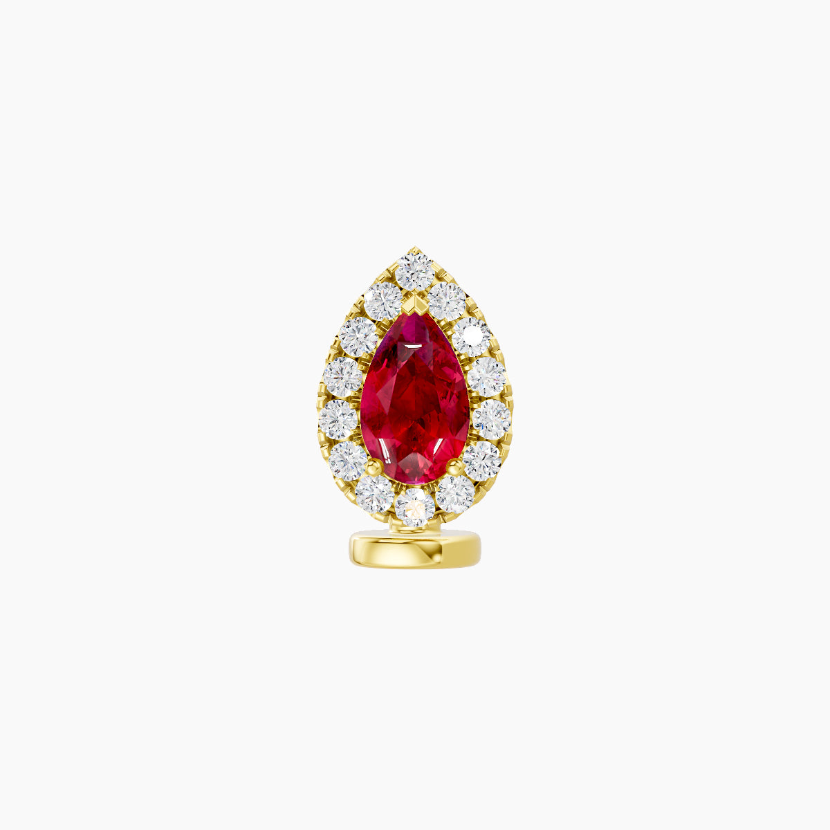 Eirene | 18k Yellow Gold 6 mm 8.5 mm Halo Pear Ruby & Diamond Floating Navel Piercing