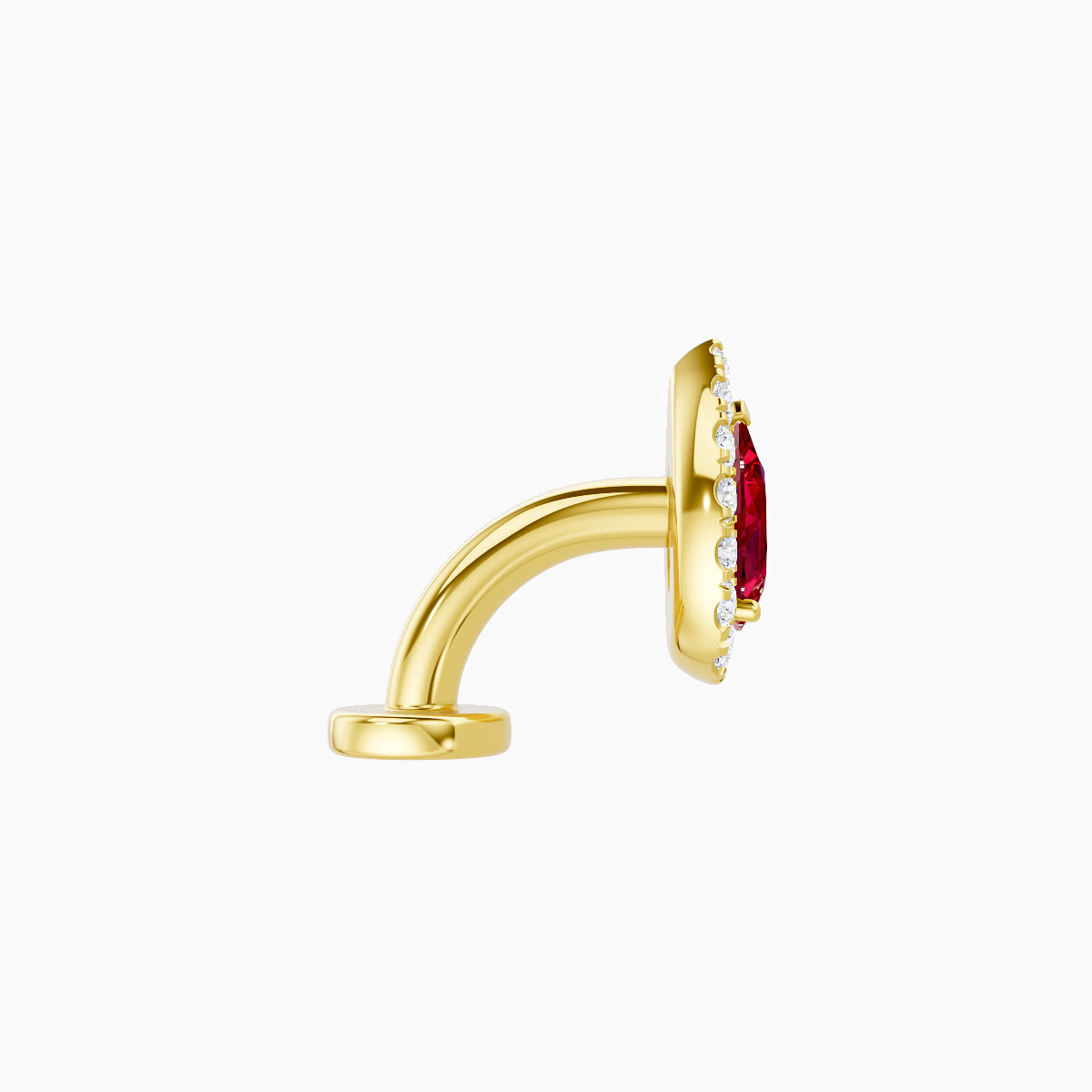 Eirene | 18k Yellow Gold 6 mm 8.5 mm Halo Pear Ruby & Diamond Floating Navel Piercing