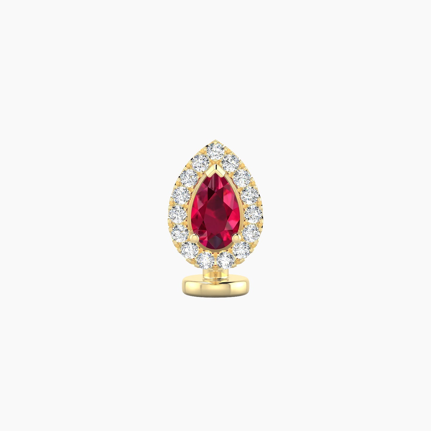 Eirene | 18k Yellow Gold 6 mm 8.5 mm Halo Pear Ruby & Diamond Floating Navel Piercing