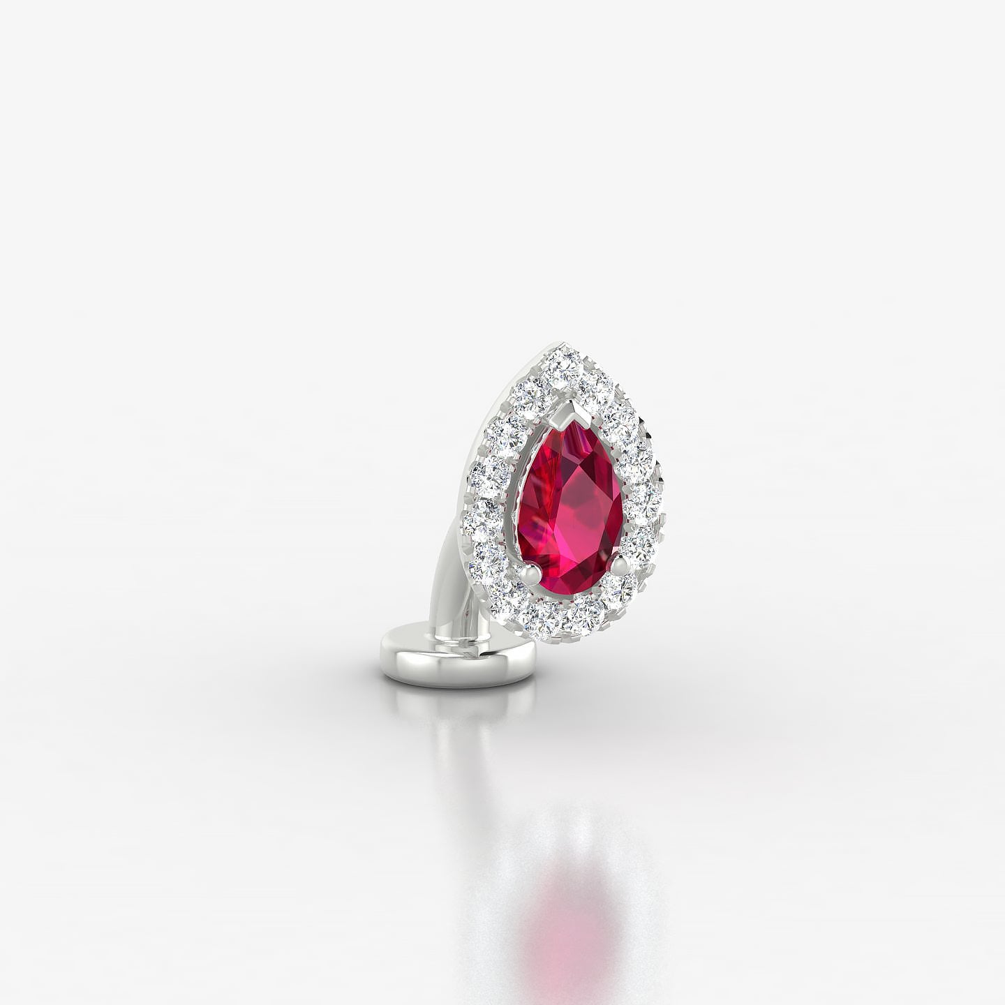 Eirene | 18k White Gold 6 mm 8.5 mm Halo Pear Ruby & Diamond Floating Navel Piercing