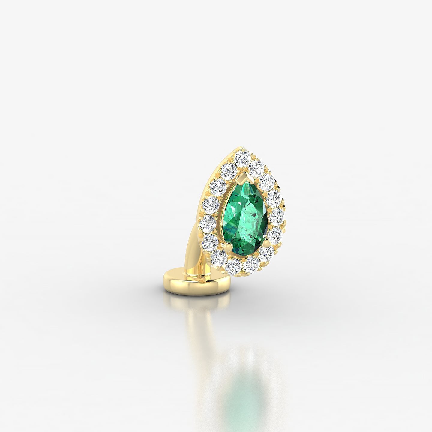 Eirene | 18k Yellow Gold 6 mm 8.5 mm Halo Pear Emerald & Diamond Floating Navel Piercing