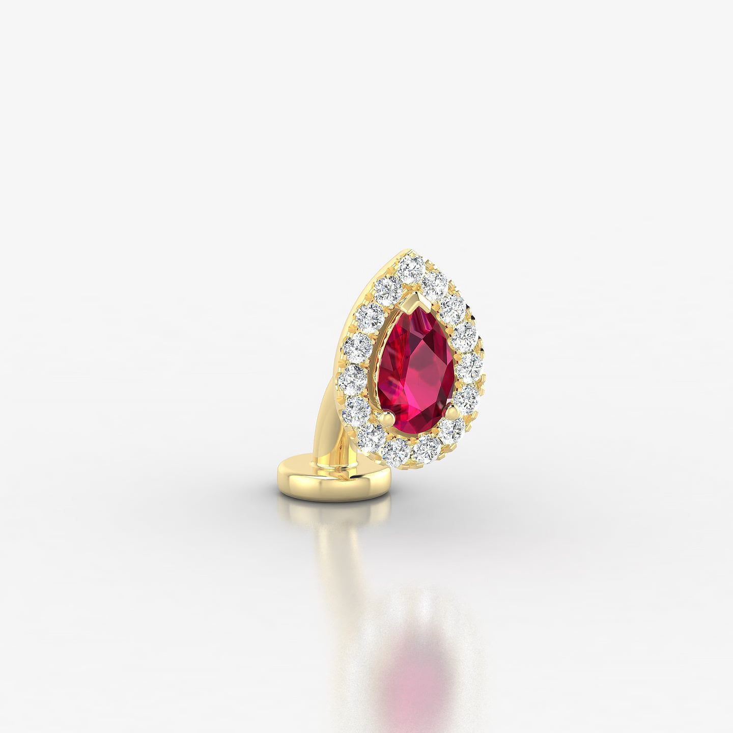 Eirene | 18k Yellow Gold 6 mm 8.5 mm Halo Pear Ruby & Diamond Floating Navel Piercing