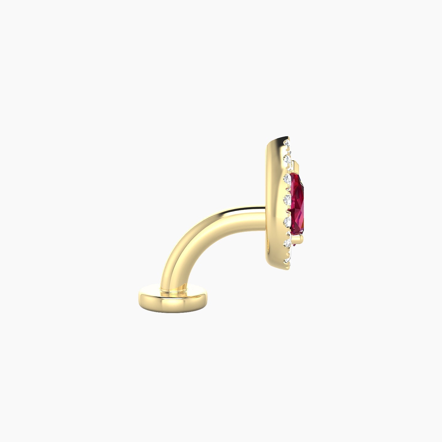 Eirene | 18k Yellow Gold 6 mm 8.5 mm Halo Pear Ruby & Diamond Floating Navel Piercing