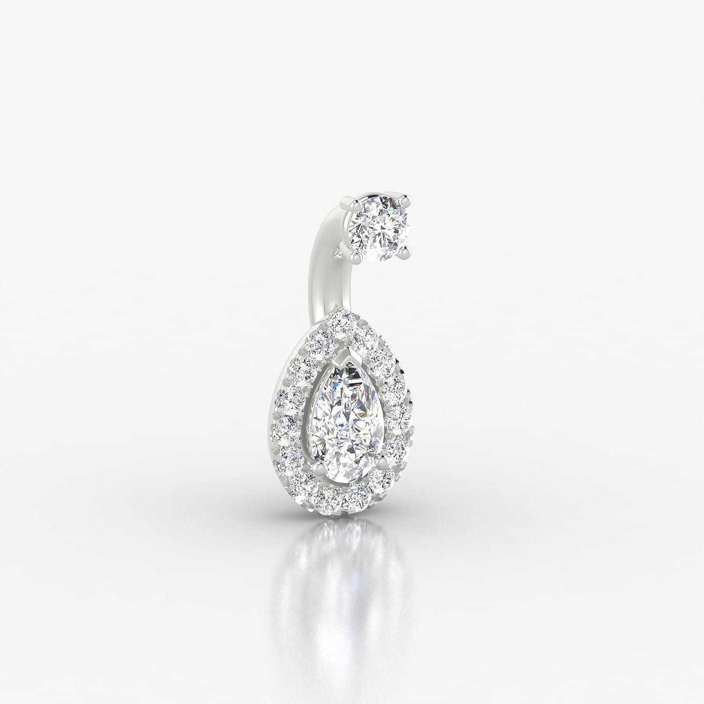Eirene | 18k White Gold 6 mm 8.5 mm Halo Pear Diamond Navel Piercing