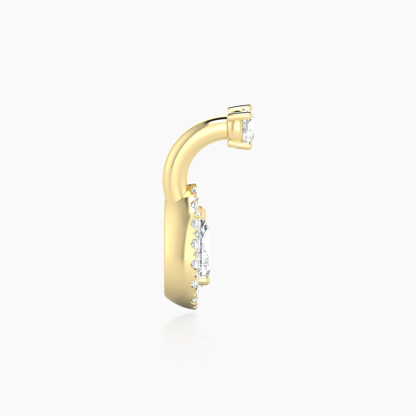 Eirene | 18k Yellow Gold 6 mm 8.5 mm Halo Pear Diamond Navel Piercing