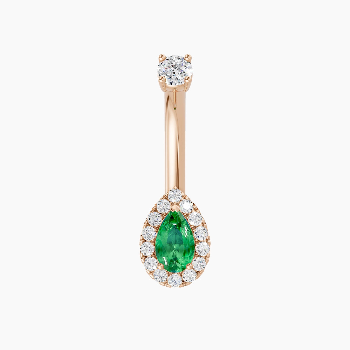 Eirene | 18k Rose Gold 8 mm 8 mm Halo Pear Emerald & Diamond Belly Piercing