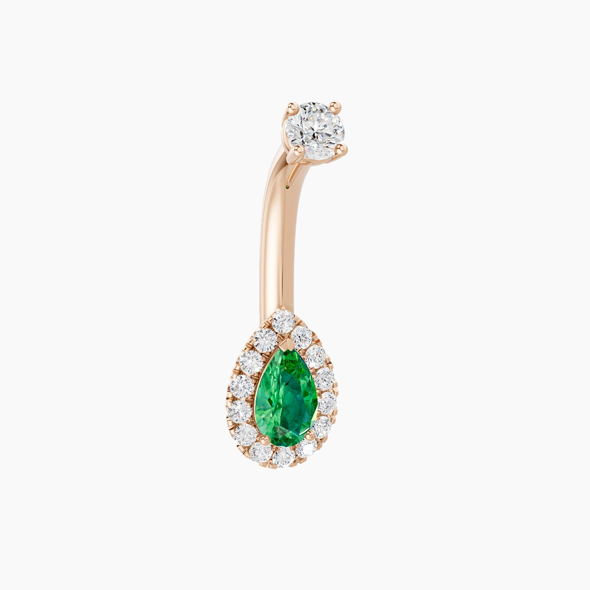 Eirene | 18k Rose Gold 8 mm 8 mm Halo Pear Emerald & Diamond Belly Piercing