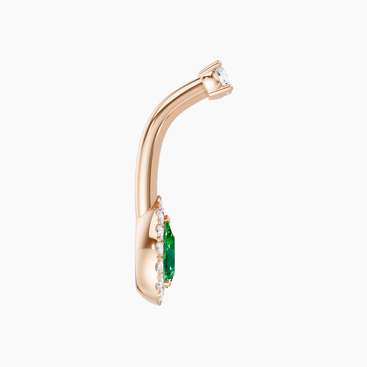 Eirene | 18k Rose Gold 8 mm 8 mm Halo Pear Emerald & Diamond Belly Piercing