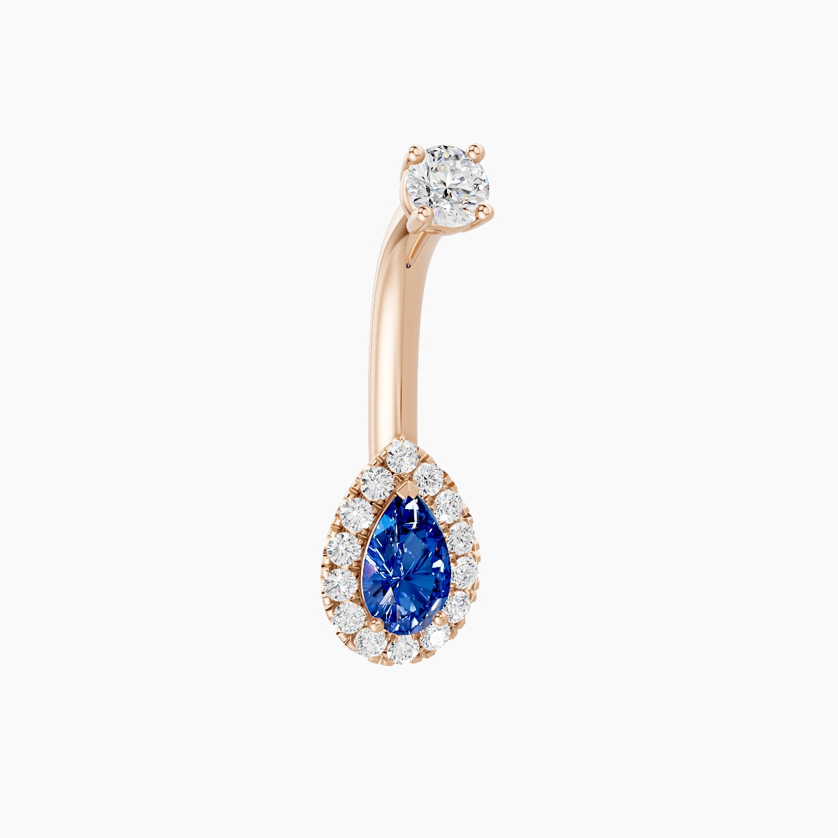 Eirene | 18k Rose Gold 8 mm 8 mm Halo Pear Sapphire & Diamond Belly Piercing
