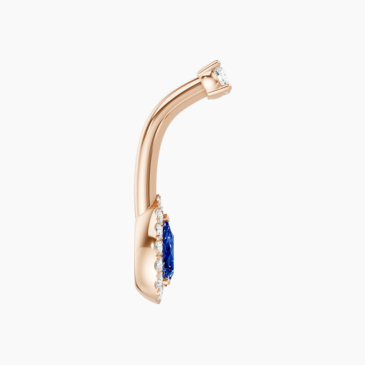 Eirene | 18k Rose Gold 8 mm 8 mm Halo Pear Sapphire & Diamond Belly Piercing