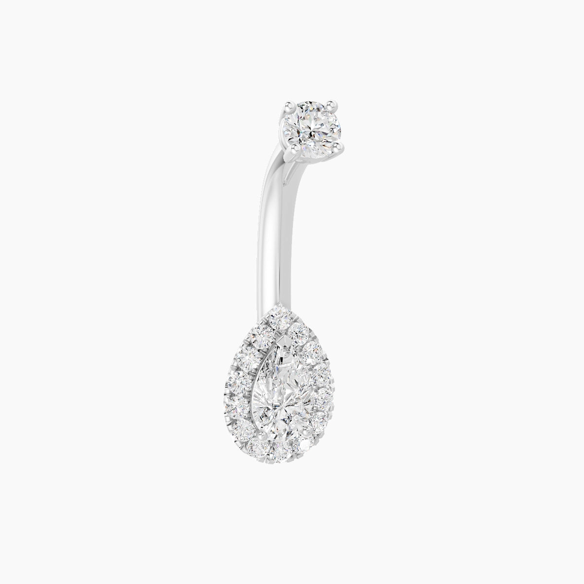 Eirene | 18k White Gold 8 mm 8 mm Halo Pear Diamond Belly Piercing