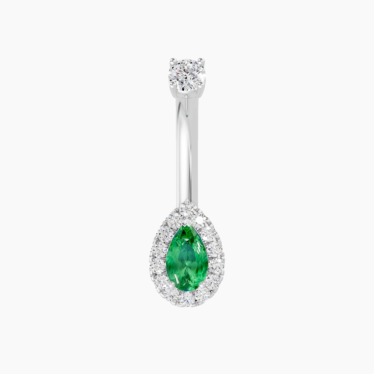 Eirene | 18k White Gold 8 mm 8 mm Halo Pear Emerald & Diamond Belly Piercing