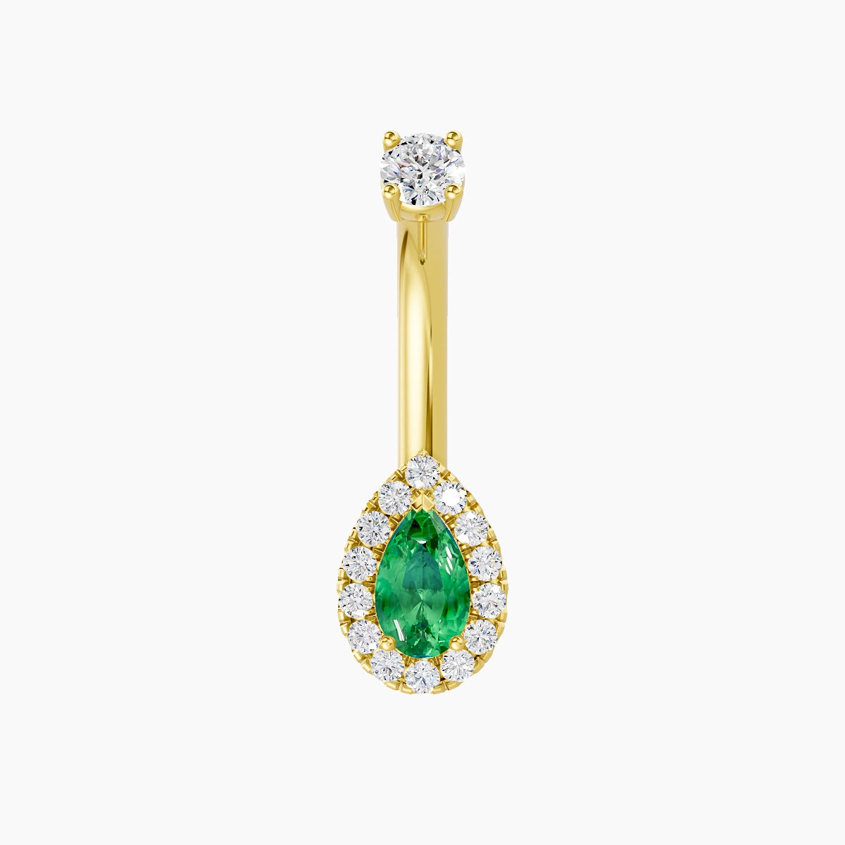 Eirene | 18k Yellow Gold 8 mm 8 mm Halo Pear Emerald & Diamond Belly Piercing