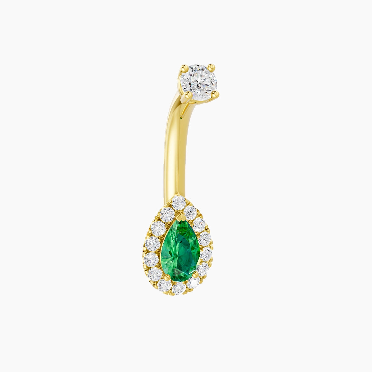 Eirene | 18k Yellow Gold 8 mm 8 mm Halo Pear Emerald & Diamond Belly Piercing
