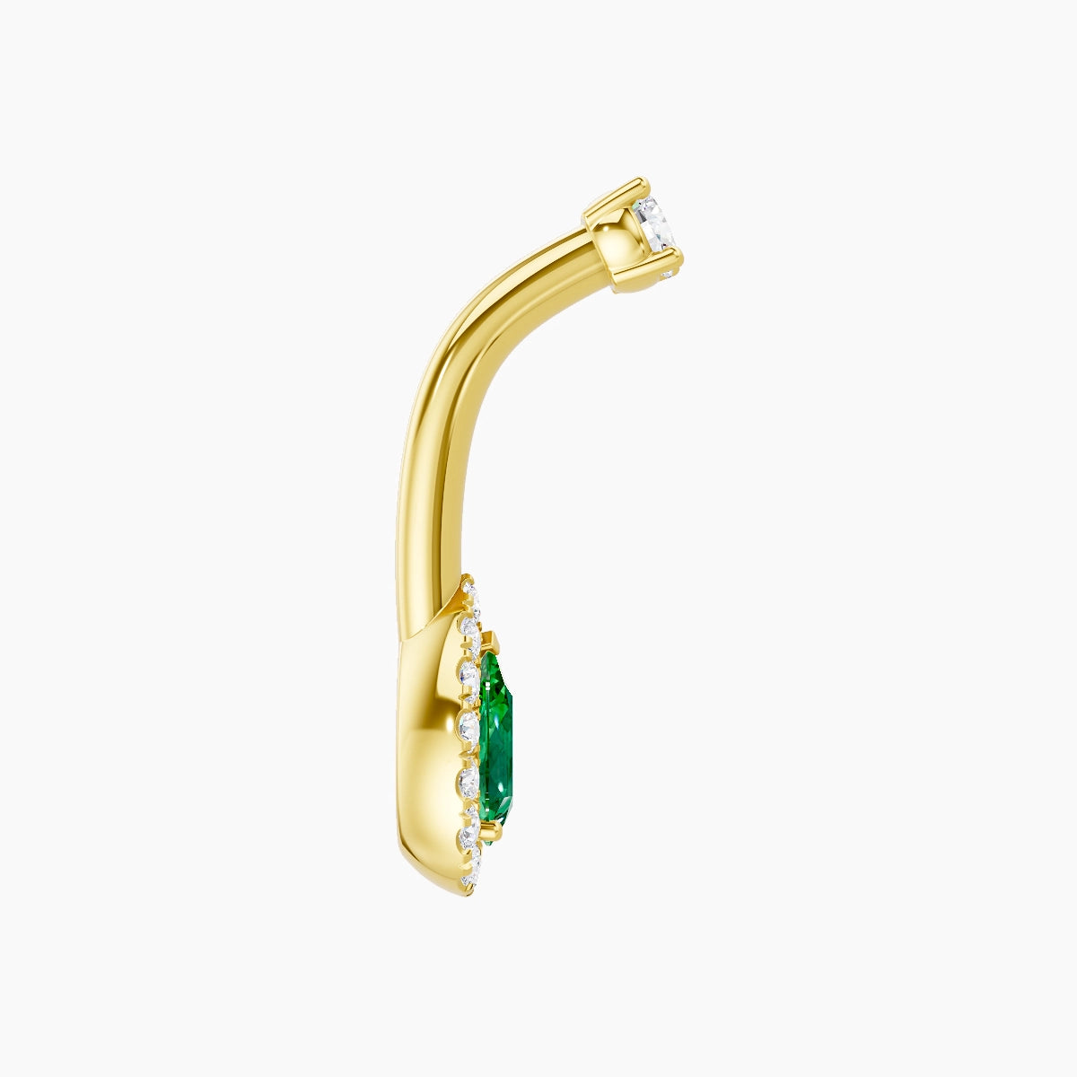 Eirene | 18k Yellow Gold 8 mm 8 mm Halo Pear Emerald & Diamond Belly Piercing