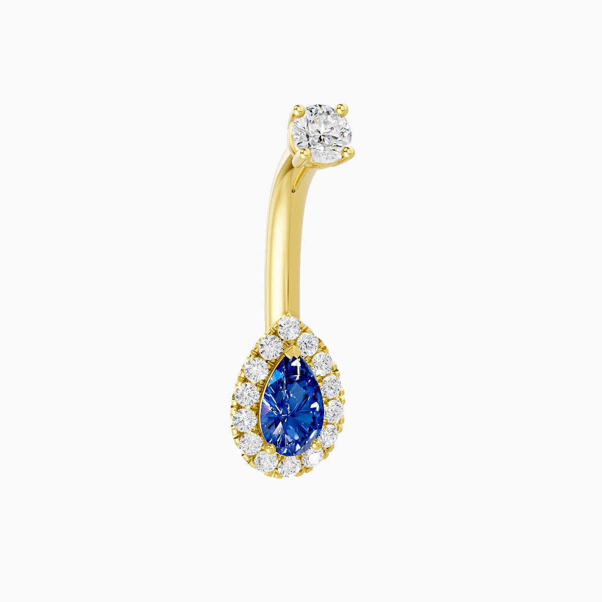 Eirene | 18k Yellow Gold 8 mm 8 mm Halo Pear Sapphire & Diamond Belly Piercing