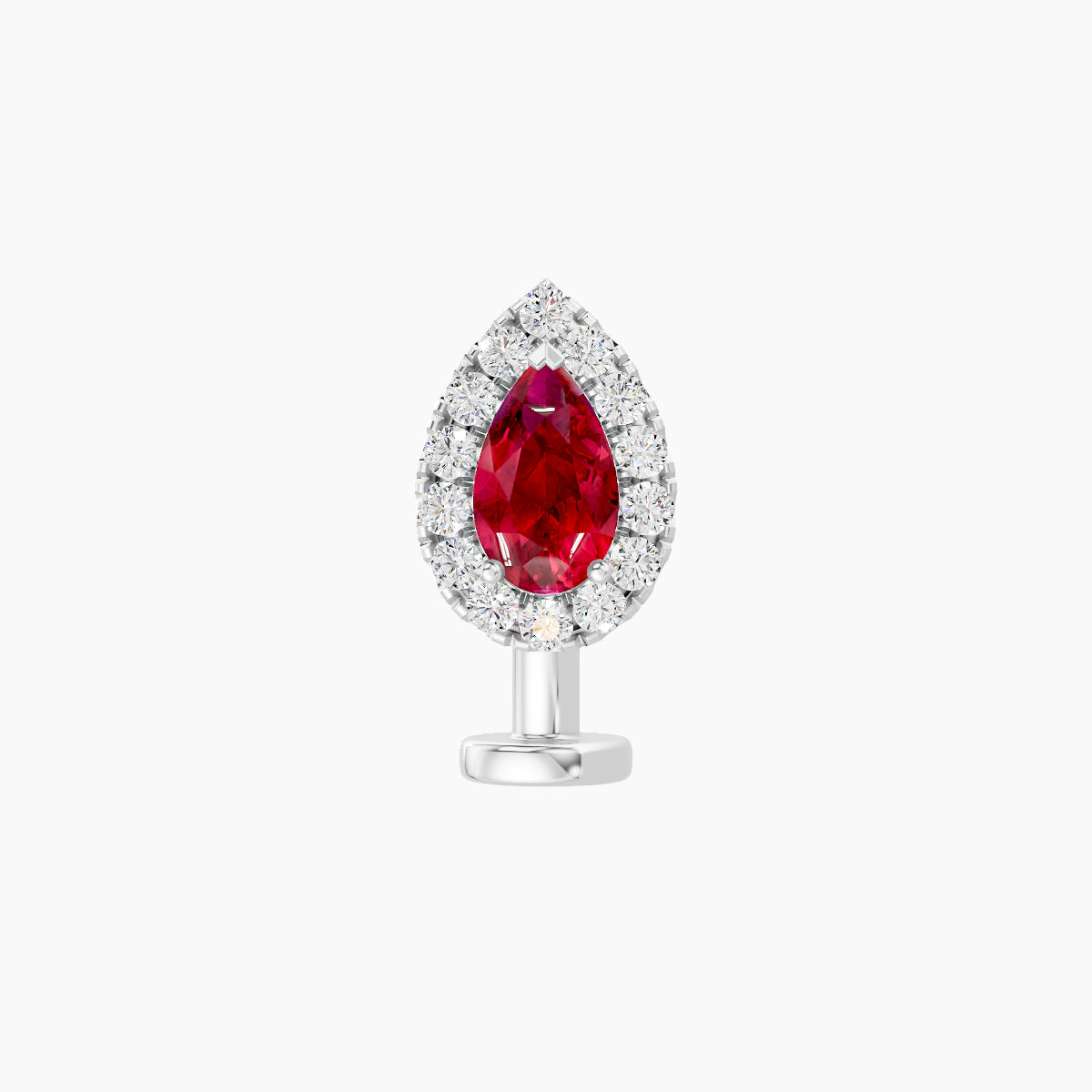 Eirene | 18k White Gold 8 mm 8.5 mm Halo Pear Ruby & Diamond Floating Navel Piercing