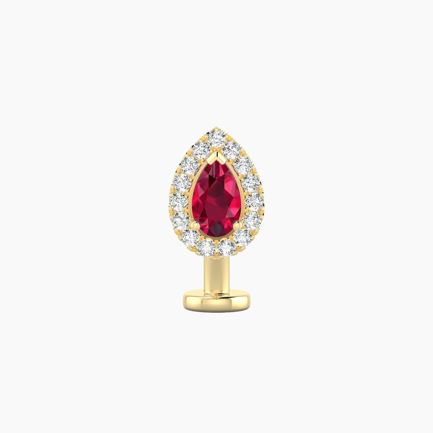 Eirene | 18k Yellow Gold 8 mm 8.5 mm Halo Pear Ruby & Diamond Floating Navel Piercing