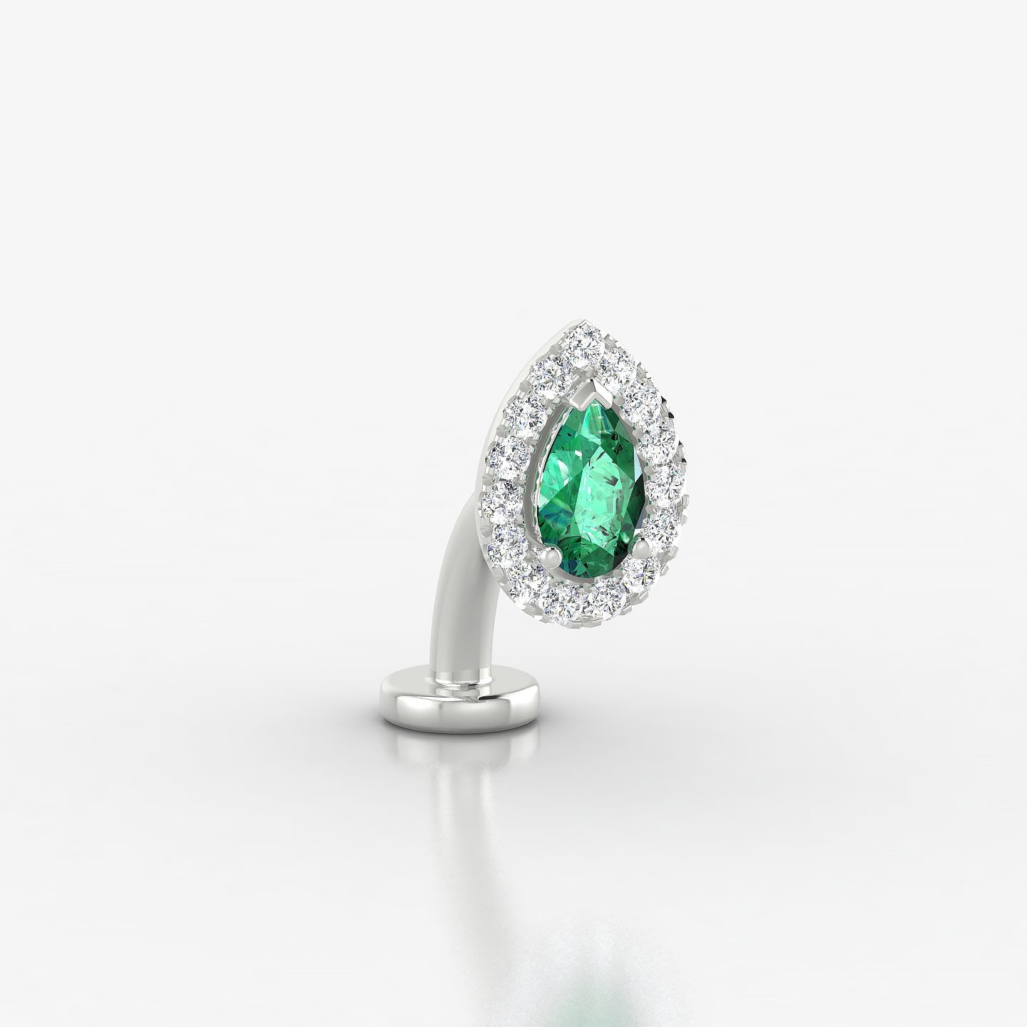 Eirene | 18k White Gold 8 mm 8.5 mm Halo Pear Emerald & Diamond Floating Navel Piercing