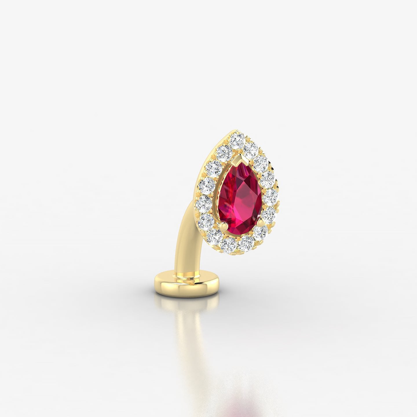 Eirene | 18k Yellow Gold 8 mm 8.5 mm Halo Pear Ruby & Diamond Floating Navel Piercing