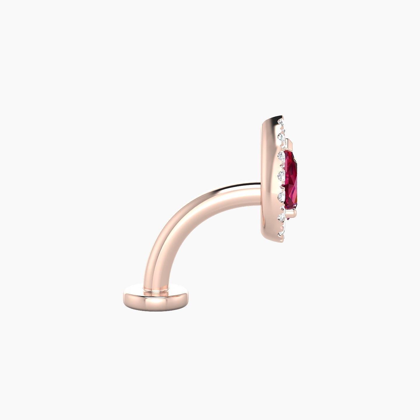 Eirene | 18k Rose Gold 8 mm 8.5 mm Halo Pear Ruby & Diamond Floating Navel Piercing