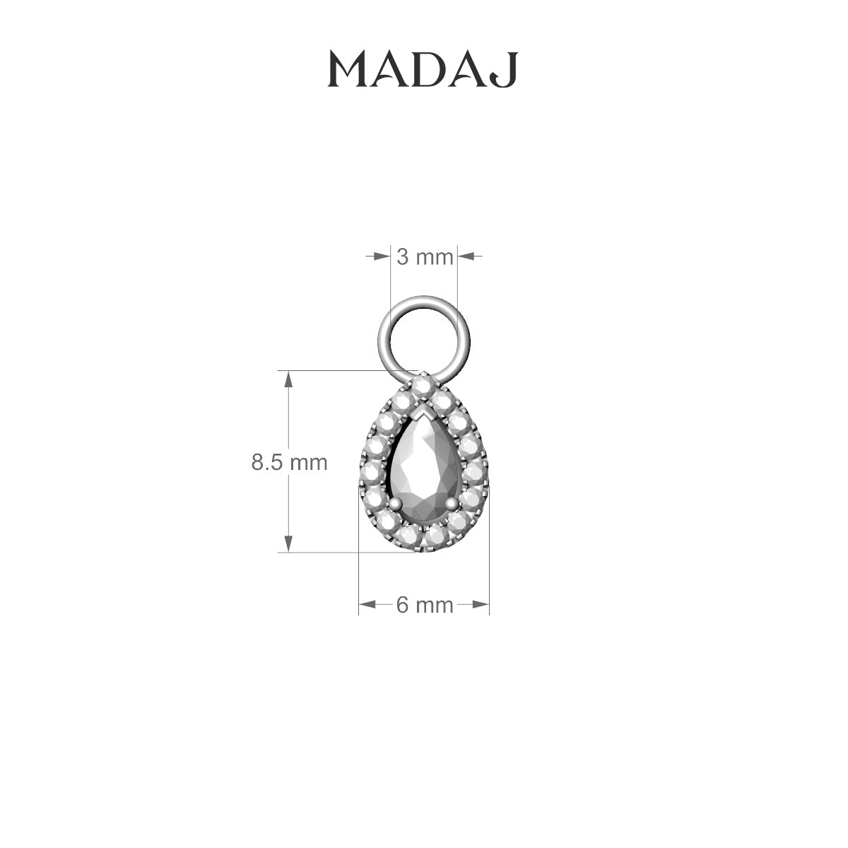 Eirene | 18k White Gold 8.5 mm Halo Pear Diamond Charm