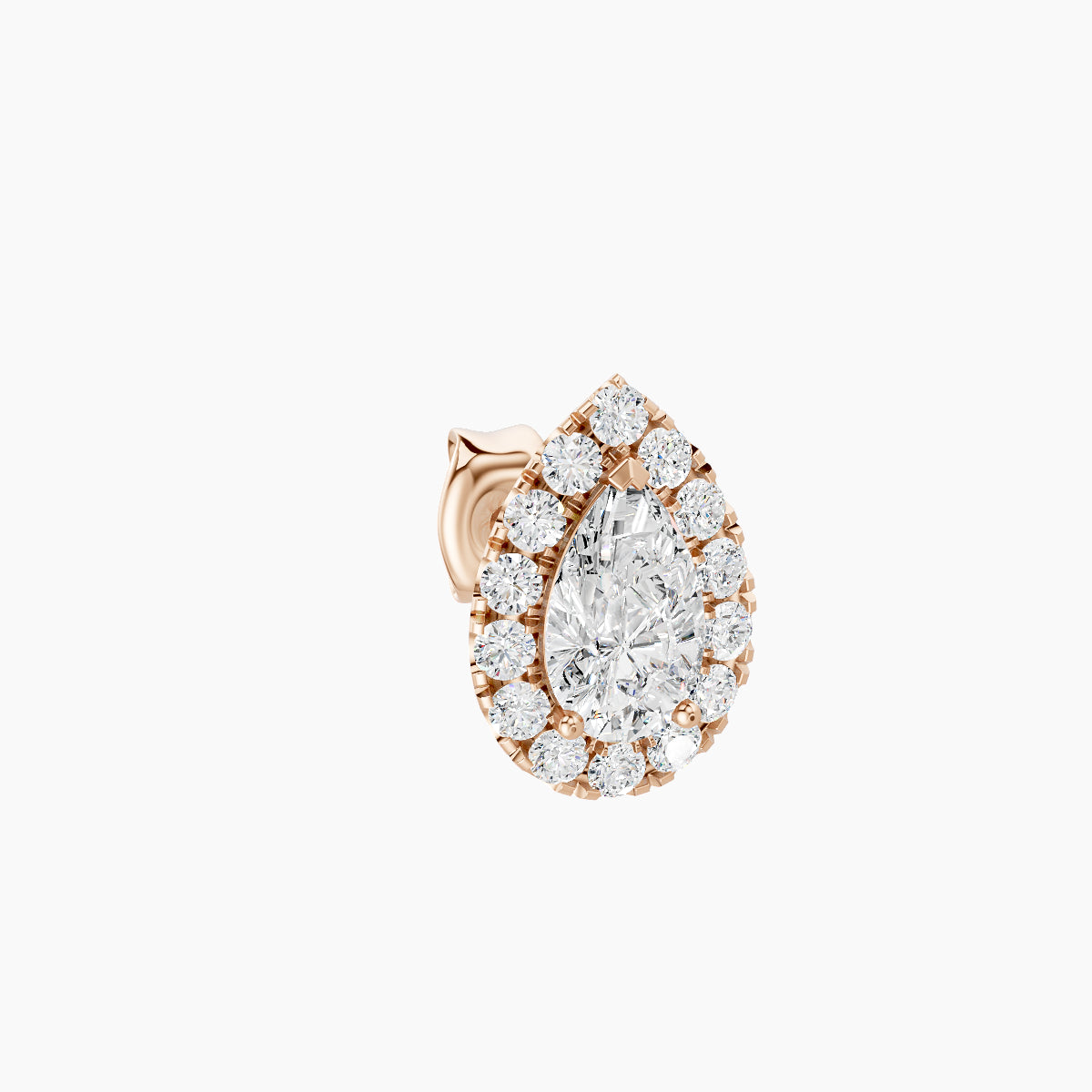 Eirene | 18k Rose Gold 8.5 mm Halo Pear Diamond Earring
