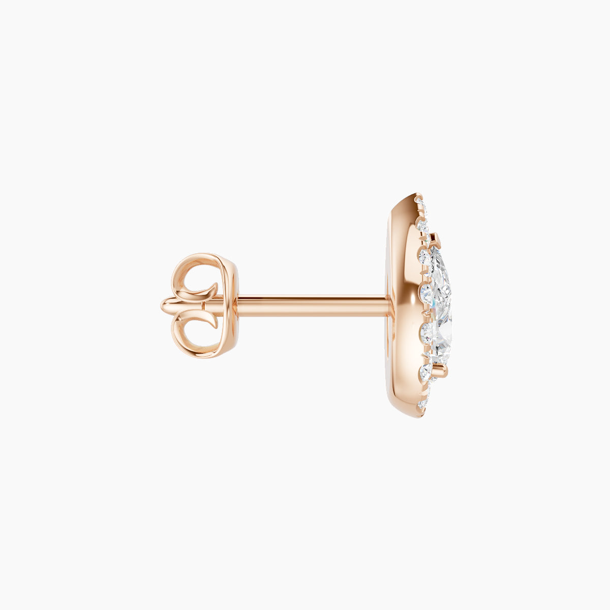 Eirene | 18k Rose Gold 8.5 mm Halo Pear Diamond Earring