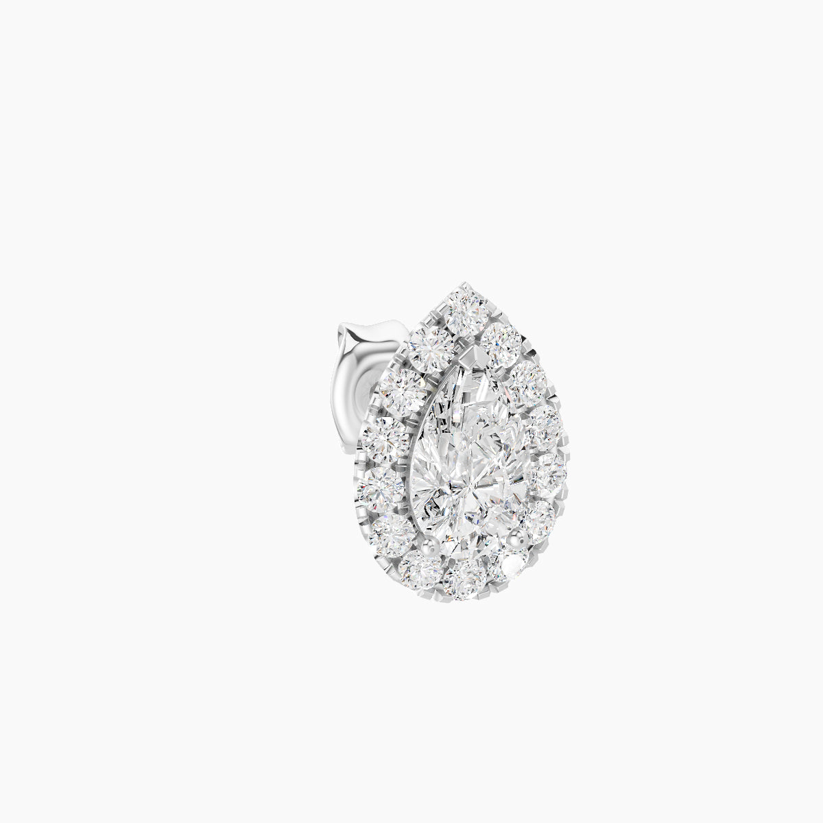 Eirene | 18k White Gold 8.5 mm Halo Pear Diamond Earring